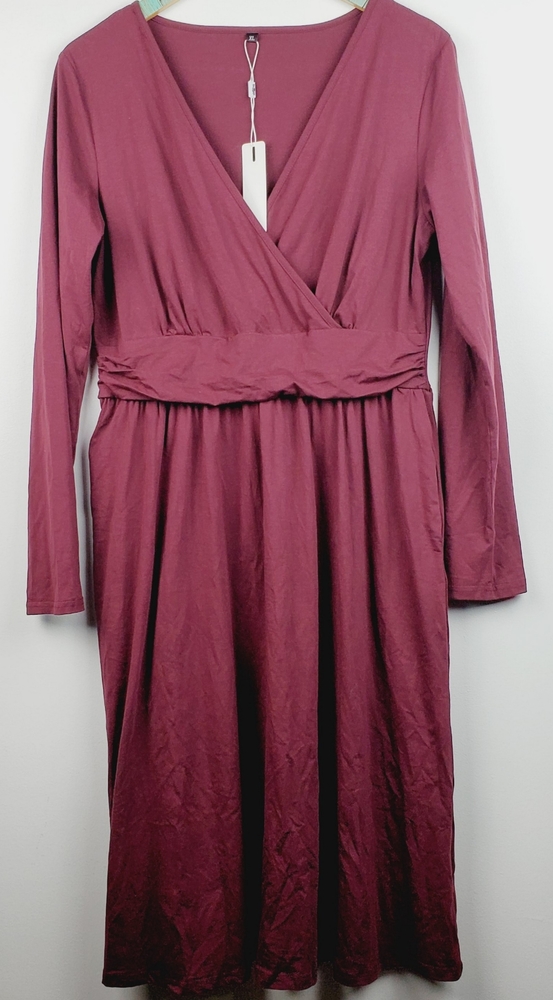 Styleworld Burgandy Faux Wrap Long Sleeve Dress XL - Picture 2 of 10